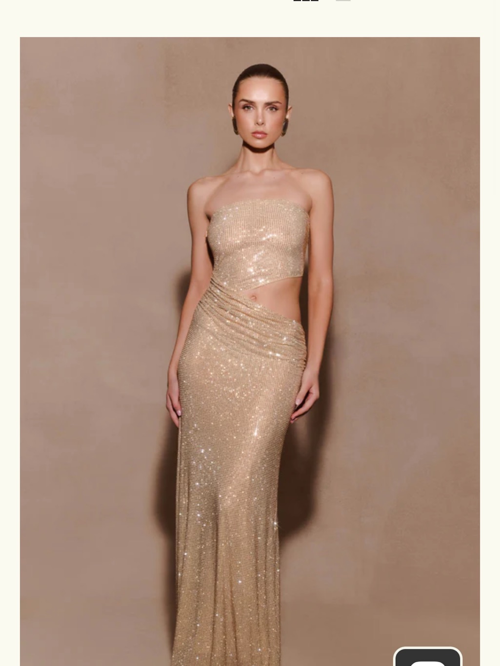Meshki Starla Strapless Gold Sequin Cutout Evening Gown